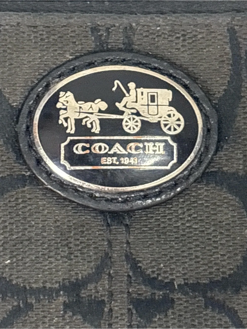 Coach Black Signature C Logo Zip Coin Purse Wallet Wristlet Pouch